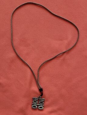 Double Happiness Silver Pendant Necklace in Black and Silver